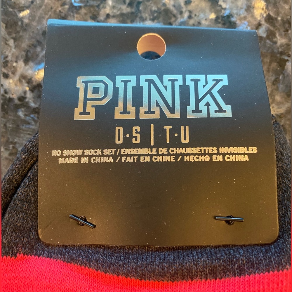 Victoria's Secret PINK Low Show Socks 2 Pack Grey & Pink NEW